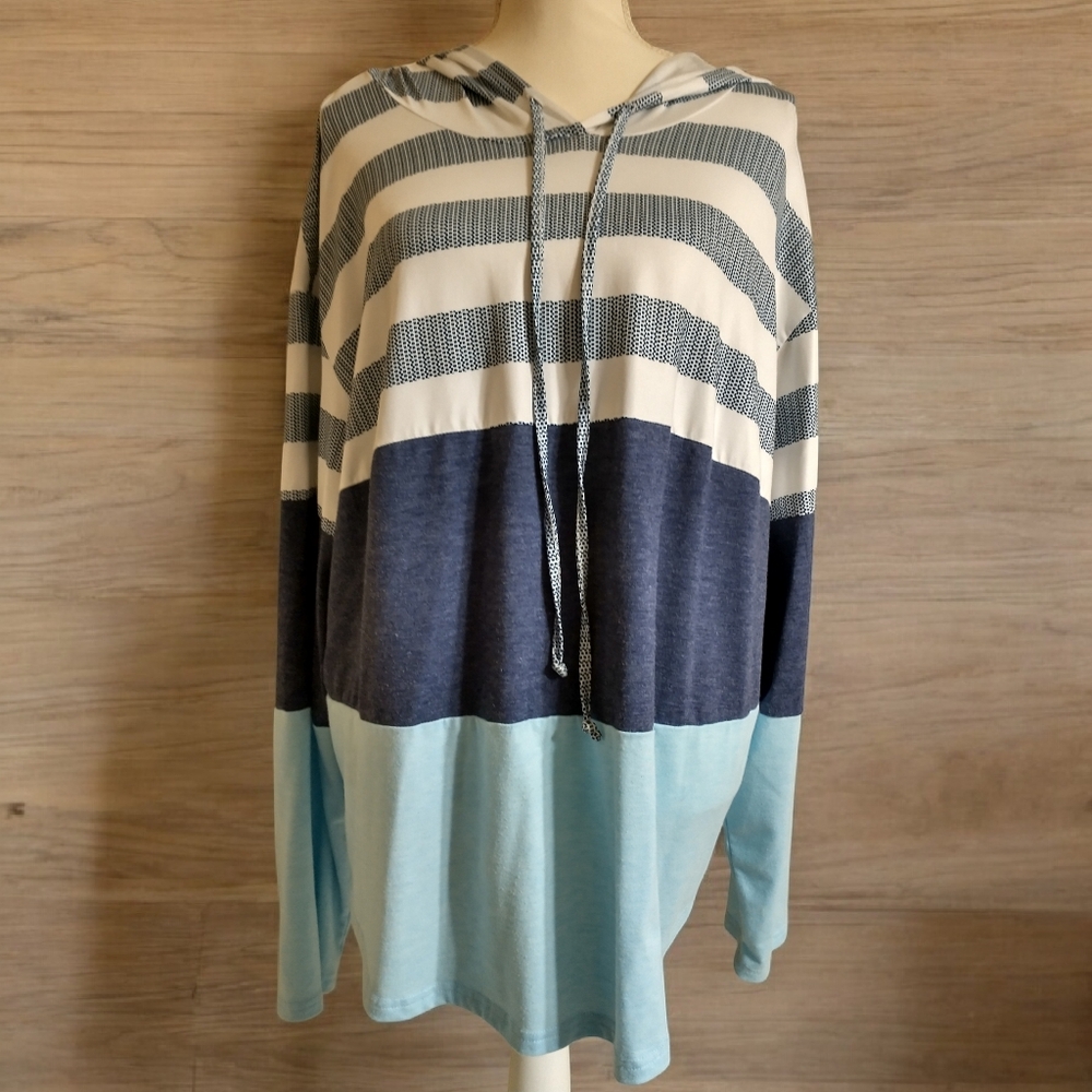 Striped Blue and White Hooded Top